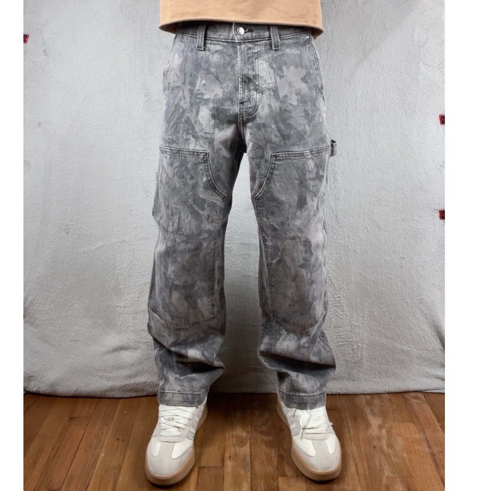 Hollister Baggy Carpenter Pants Mens 30x28 Gray RealTree Camo Double Knee